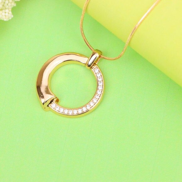 "Modern Rose Gold Circle Pendant with Half Crystal Accent Design, XPPT1256 - Picture 11 of 12